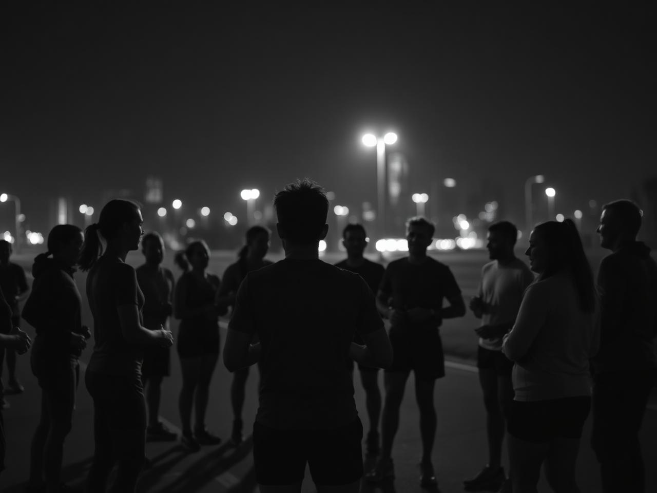 Group of runners gathered before sunrise